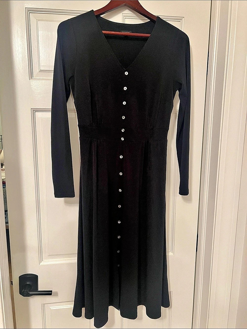 Talbots Black Button Front Midi Dress